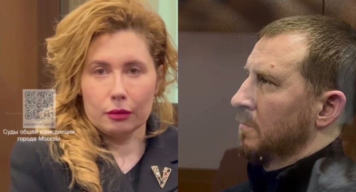 Янина и Алексей Копайгородский. Коллаж "Кавказского узла". Стоп-кадры видео судов общей юрисдикции города Москвы от 12.02.25, https://t.me/moscowcourts/5870, https://t.me/moscowcourts/5872.

