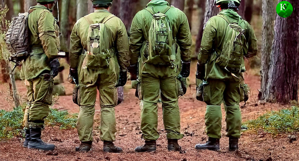 Военные на подготовке. Иллюстрация создана «Кавказским узлом» с помощью ИИ в программе Photoshop
